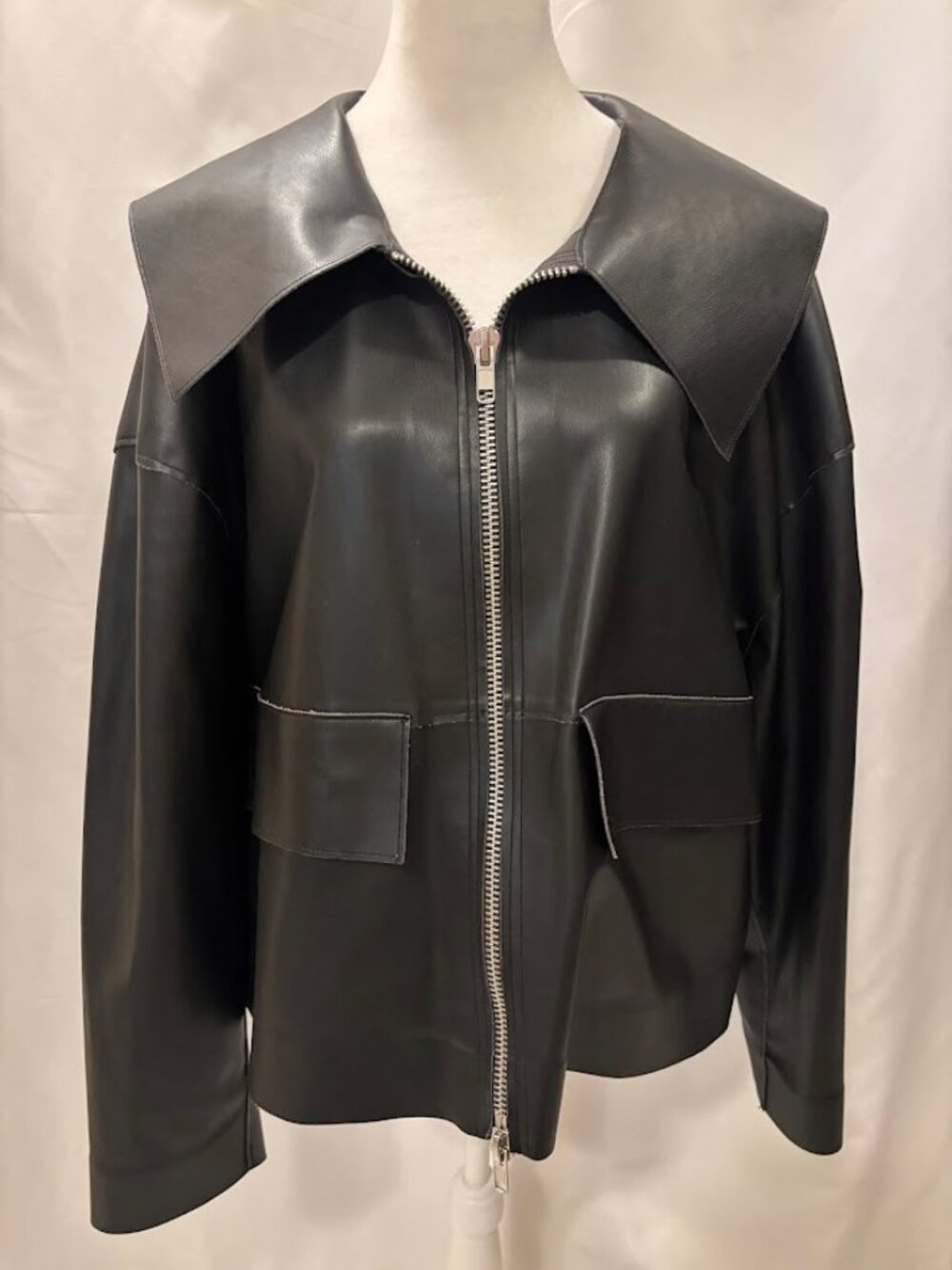 H&M Women Oversized Black Faux Leather Jacket - US Large